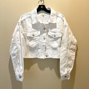 PacSun White Cropped Denim Jacket with Raw Hem Size XS/S